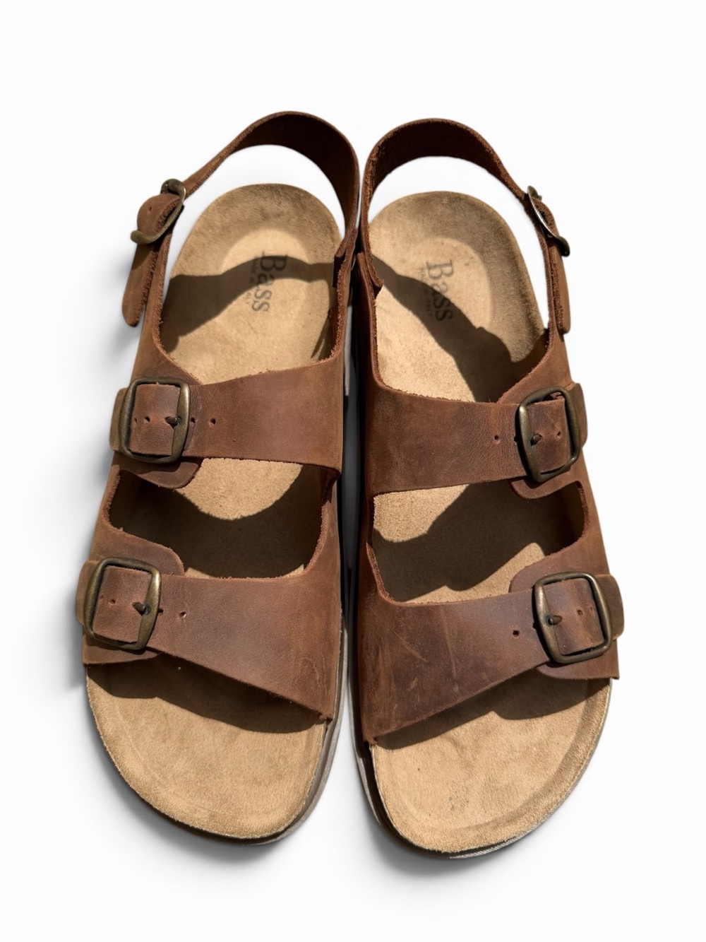 NEW G.H. Bass Made in Italy Brown Oiled Leather Fisherman Sandals Cork Footbed